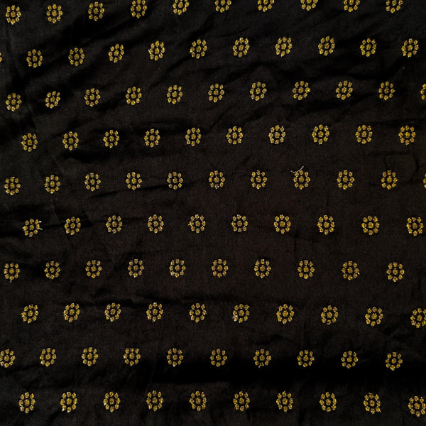 Satin Brocade Black With Dot Flower Motif Woven Fabric