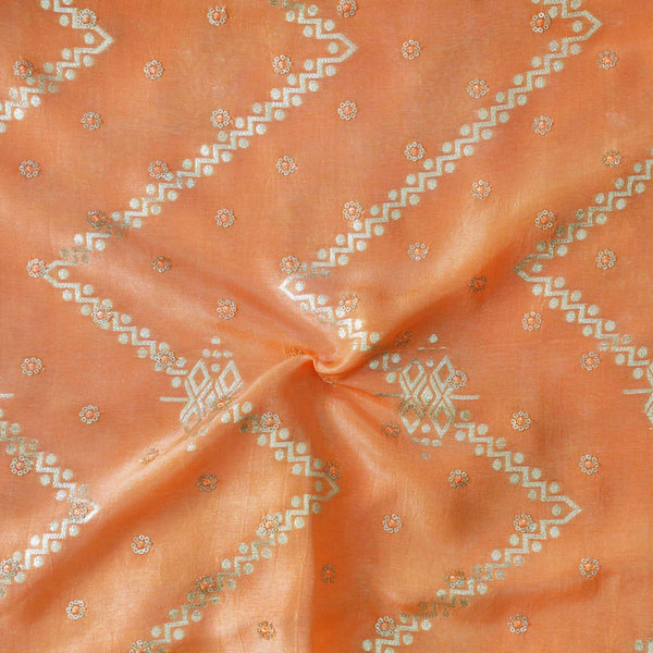 Satin Brocade Pastel Orange With Zari Zig Zag And Zari Embroidery Woven Fabric