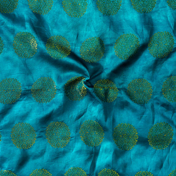 Satin Brocade Teal With Gold Chakra Woven Fabric