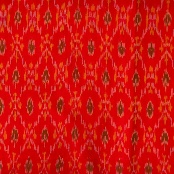 Silk Ikkat Red With Cream And Green Interviewed Handwoven Fabric