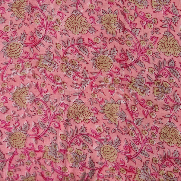 Slub Cotton Pink With Jaal Hand Block Print Fabric