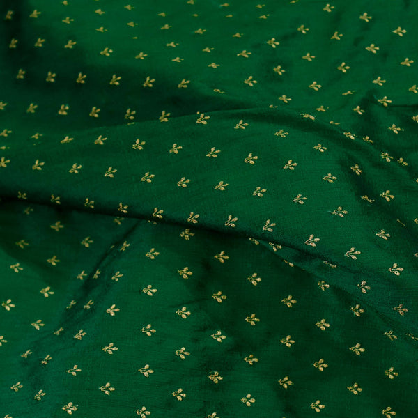 Slub Silk Cotton Green With Tiny Embroidered Butti Fabric