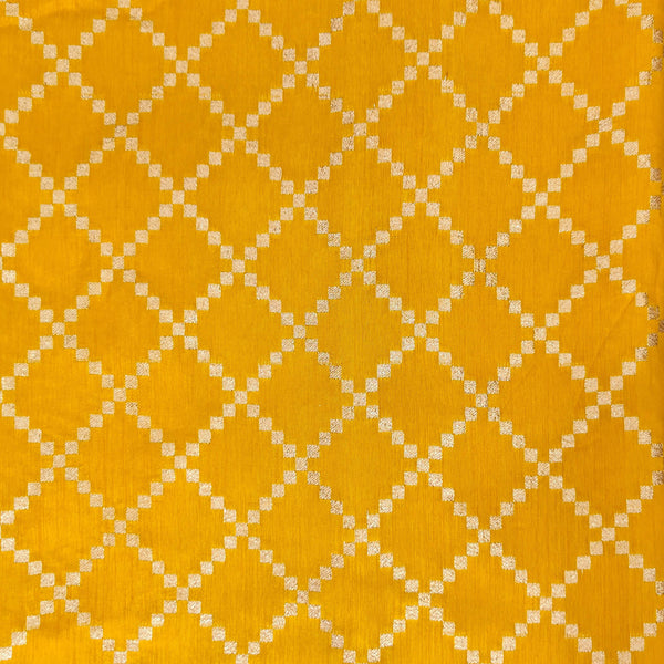 Soft Brocade Mustard With Zari Diagonal Checks Woven Fabric