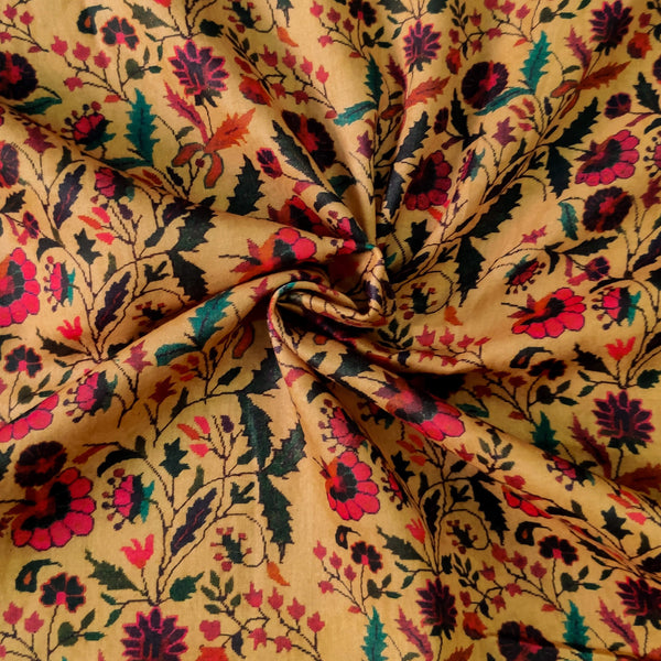 Soft Cotton Silk Light Brown With Wild Flower Jaal Fabric