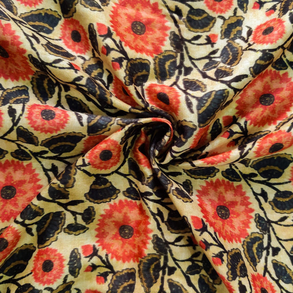 Soft Cotton Silk Light Yellow With Shoe Flower Jaal Screen Print Blouse Piece Fabric (0.95 Meter)