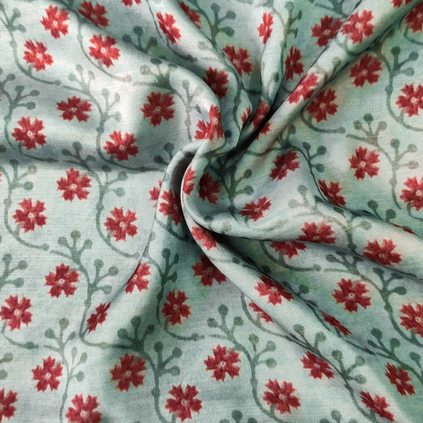 Soft Cotton Silk Mist With Diagonal Flowers Jaal Screen Print Fabric