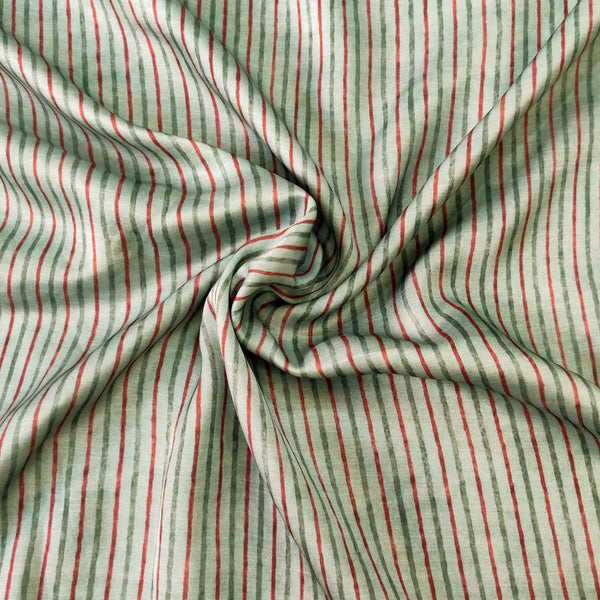 Soft Cotton Silk With Pastel Stripes Screen Print Fabric