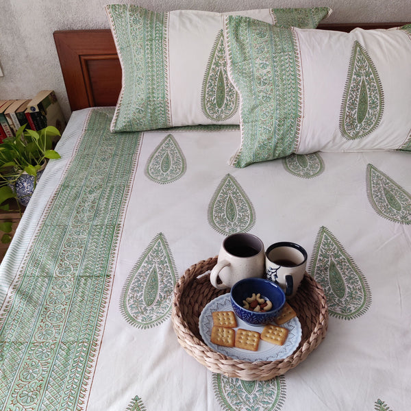 Soft Greens Pure Cotton Jaipuri Double Bedsheet