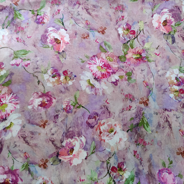 Precut ( 2 Meter) Surat Cotton Shades Of Pink Floral Digital Print