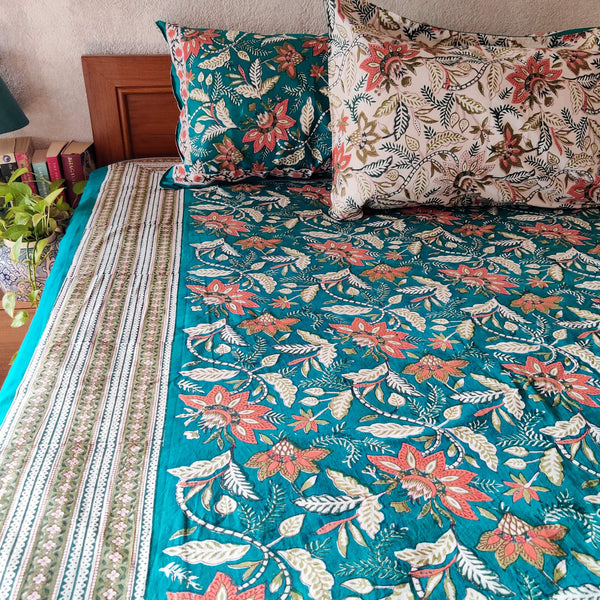 Tropical Lotus Pure Cotton Jaipuri Double Bedsheet