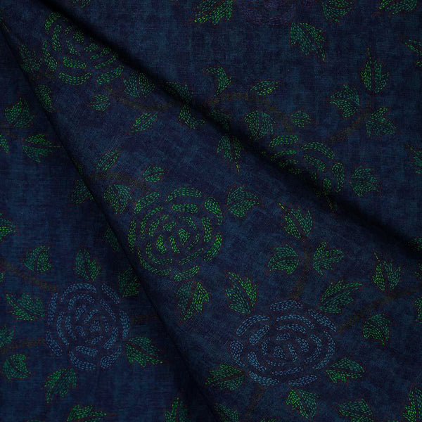 Viscose Linen Blue With Rose Jaal Kaatha Screen Print Fabric