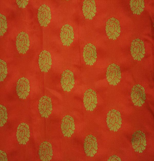 Orange Banarasi Georgette Brocade With Golg Buttas